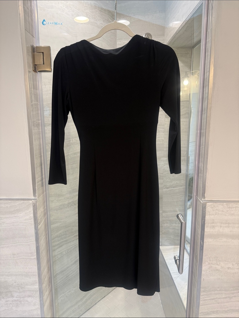 Lauren Ralph Lauren Black Long Sleeve Ruched V-Neck Midi Dress - Picture 6 of 9
